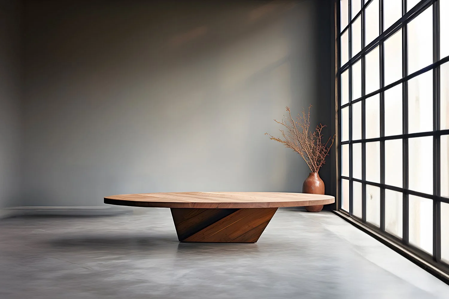 Solace 44: Solid Walnut Round Coffee Table, Blend of Art & Utility